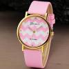 Women's Analog Quartz Wrist Watch Pink Stripe Crystal Dial with Pink PU Band (OEM)